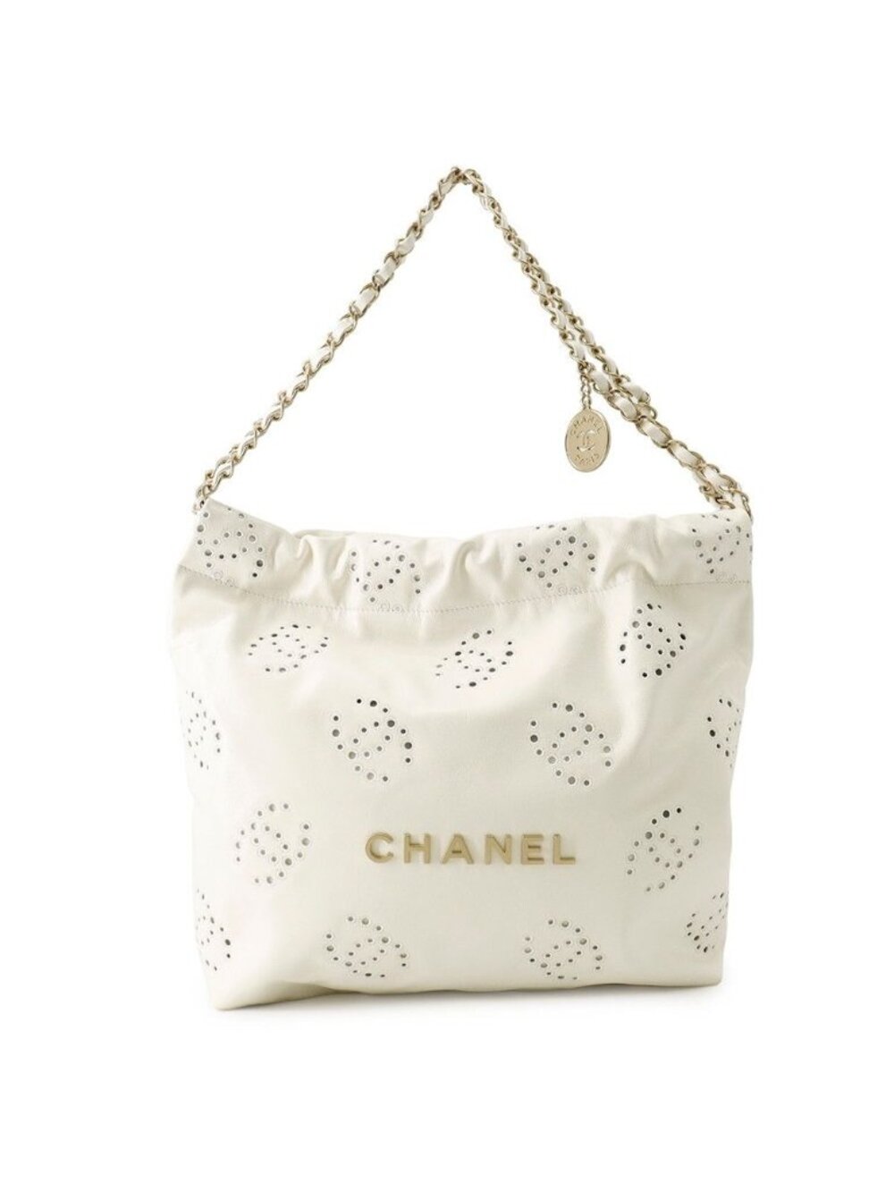 Chanel Chain Shoulder Bag Quilted Perforated 22 Small White
